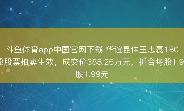 斗鱼体育app中国官网下载 华谊昆仲王忠磊180万股股票拍卖生效，成交价358.26万元，折合每股1.99元